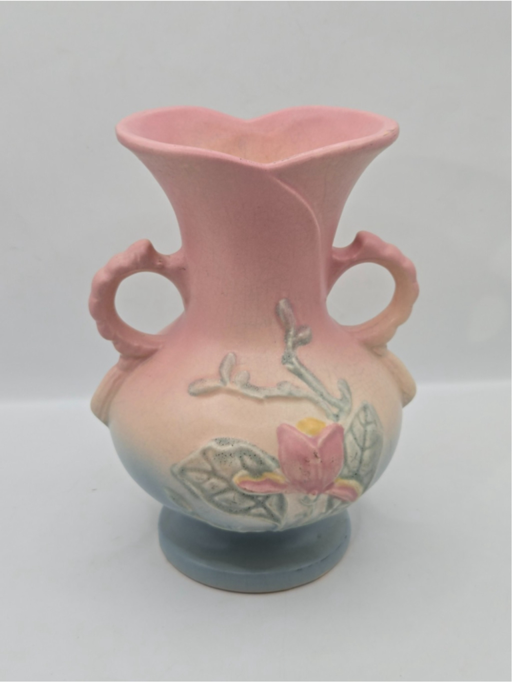 Vintage Hull Art Pottery Magnolia Vase 15-6 1/4 Pink Blue Matte 1940s USA